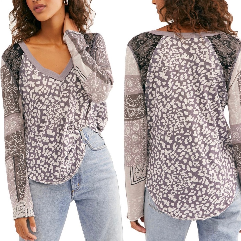 FREE PEOPLE FRIDAY NIGHT CONTRAST SLEEVE T-SHIRT SZ L
